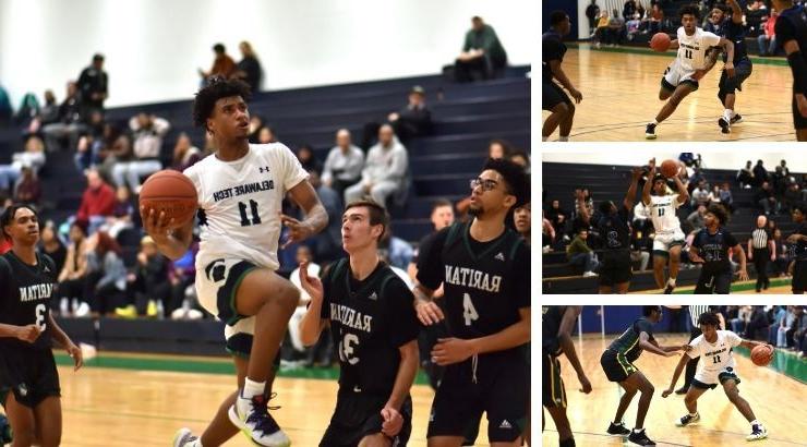 Several photos together in a collage of Yshaad Butcher playing basketball